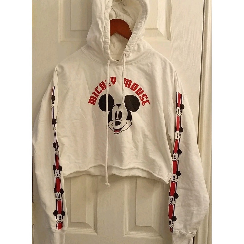 Mickey‎ Mouse Cropped Hoodie Disney Graphic Print White Casual Comfy